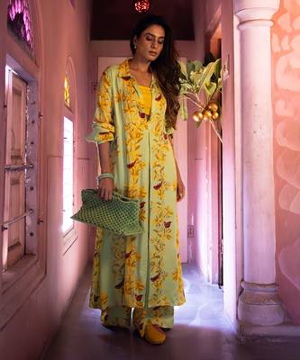 Matcha green satin kurta set 1