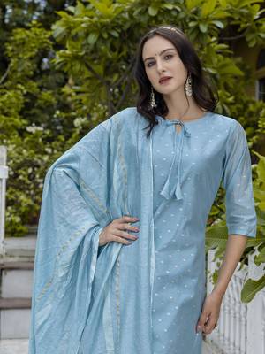 Vredevogel women's chanderi modal butti kurta pant set with embroidered dupatta 3