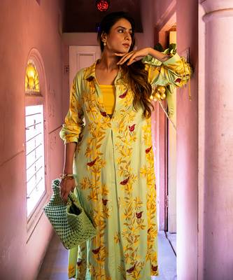 Matcha green satin kurta set 2