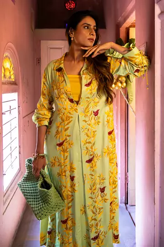 Matcha green satin kurta set