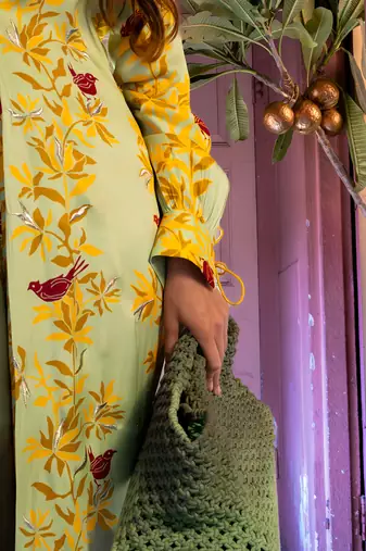 Matcha green satin kurta set