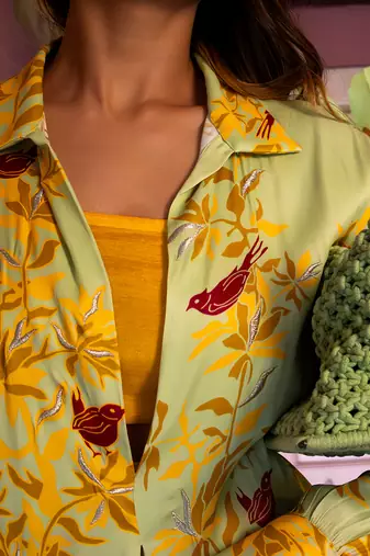 Matcha green satin kurta set