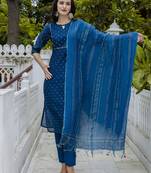 Vredevogel women's chanderi modal butti kurta pant set with embroidered dupatta