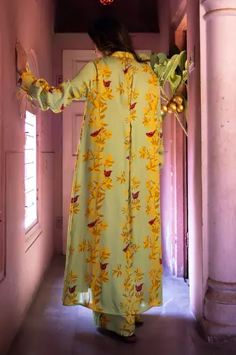 Matcha green satin kurta set