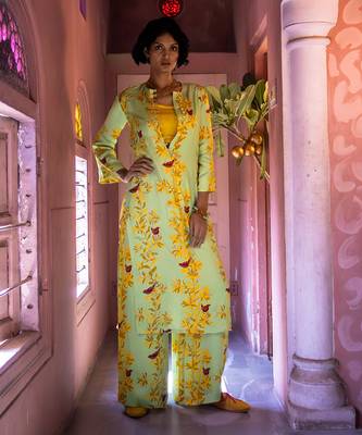 Matcha green satin kurta set 1