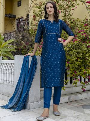 Vredevogel women's chanderi modal butti kurta pant set with embroidered dupatta 2