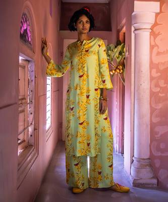 Matcha green satin kurta set 2