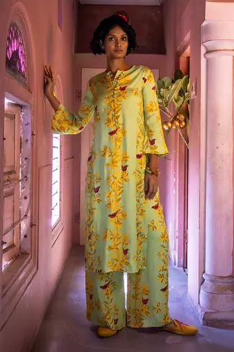 Matcha green satin kurta set