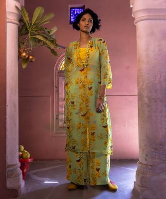 Matcha green organza kurta set 1