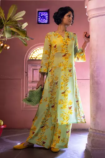 Matcha green organza kurta set