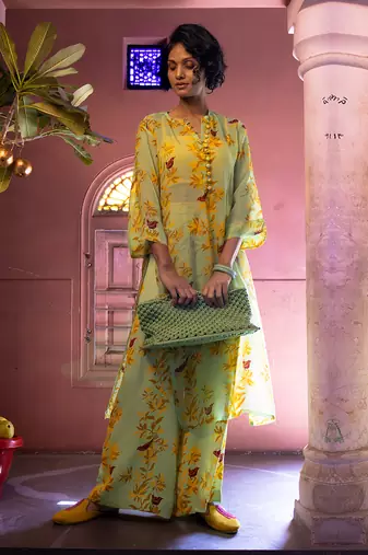 Matcha green organza kurta set