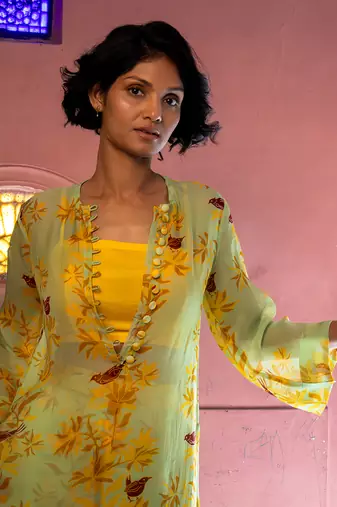 Matcha green organza kurta set