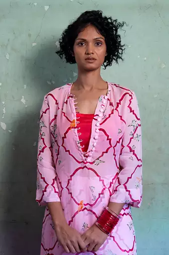 Salty pink organza kurta set