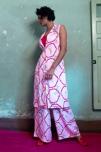Salty pink satin kurta set
