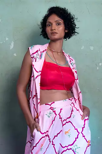 Salty pink satin kurta set