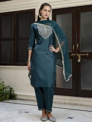 Vredevogel women's silk blend kurta pant set with nazmin dupatta 1
