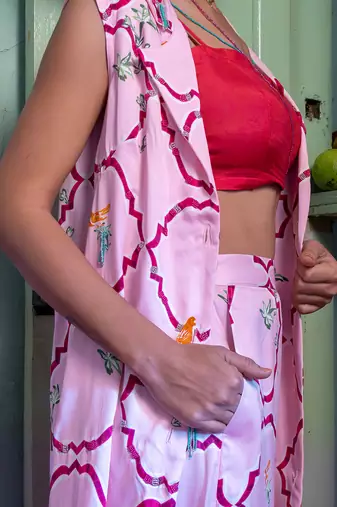 Salty pink satin kurta set