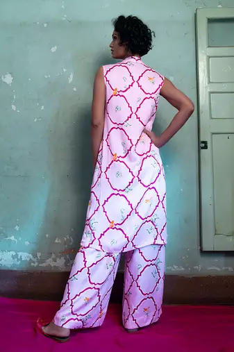 Salty pink satin kurta set