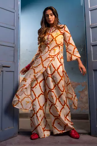 Milk yellow organza kurta set