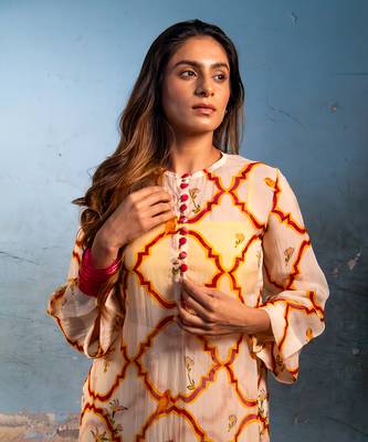 Milk yellow organza kurta set 3