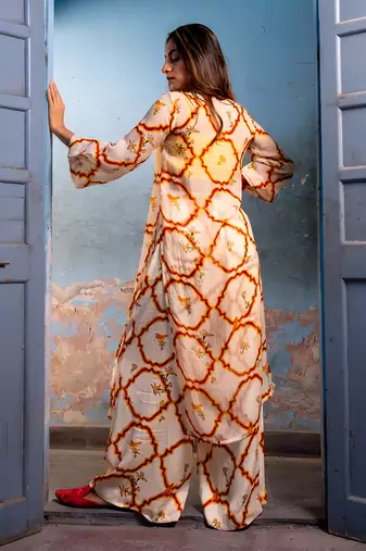 Milk yellow organza kurta set