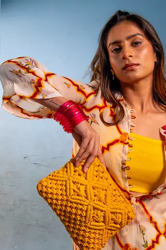 Milk yellow organza kurta set