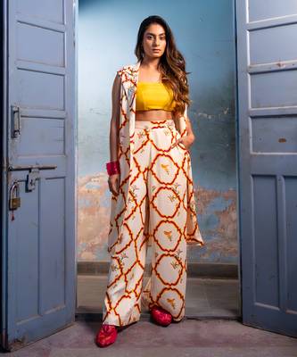 Milk yellow satin kurta set 1