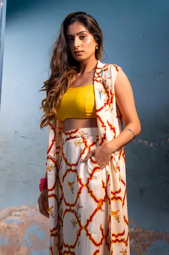 Milk yellow satin kurta set