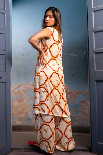 Milk yellow satin kurta set