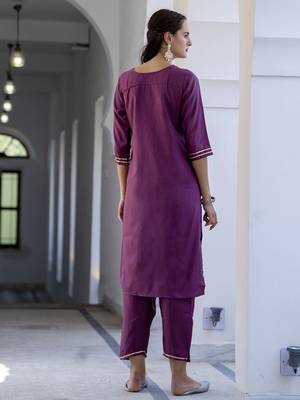 Vredevogel women's silk blend kurta & trouser pant set with nazmin lace border design dupatta 2