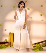 Off-white satin hand embroidery jumpsuits