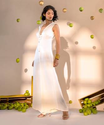 Off-white satin hand embroidery jumpsuits 2