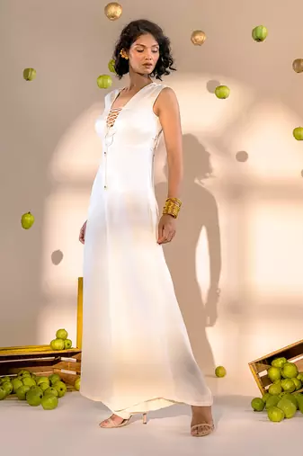 Off-white satin hand embroidery jumpsuits