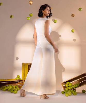Off-white satin hand embroidery jumpsuits 3