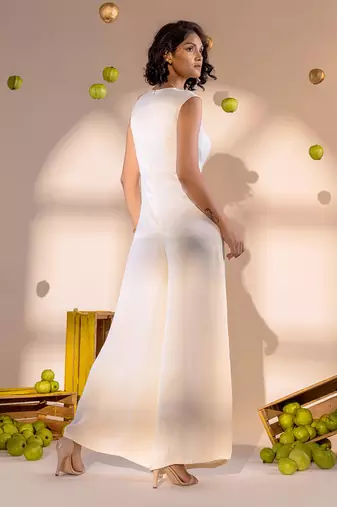 Off-white satin hand embroidery jumpsuits