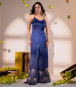 Purple  satin hand embroidery jumpsuits