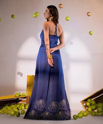 Purple  satin hand embroidery jumpsuits 5