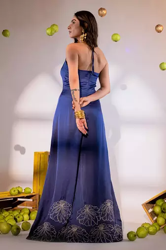 Purple  satin hand embroidery jumpsuits