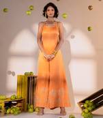 Rust orange satin hand embroidery jumpsuits