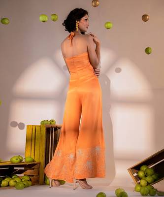 Rust orange satin hand embroidery jumpsuits 4
