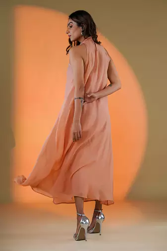 Peach organza hand embroidery dresses