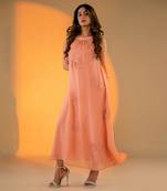 Peach organza hand embroidery dresses