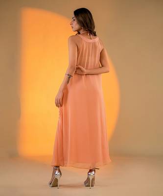 Peach organza hand embroidery dresses 4