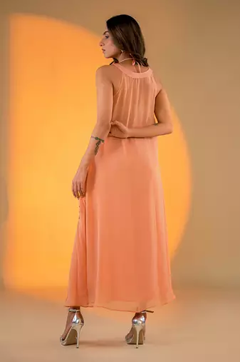 Peach organza hand embroidery dresses