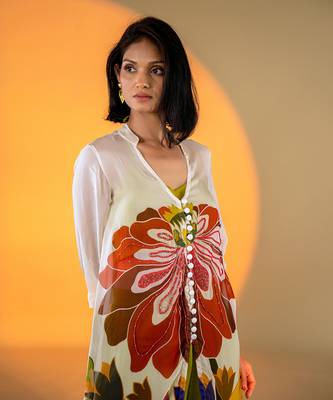 Off-white organza hand embroidery kurta sets 3