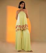 Pistachio sleeveless kurta set with embroidery & sharara