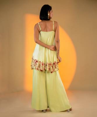 Pistachio sleeveless kurta set with embroidery & sharara 5
