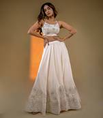 Off-White hand embroidery Satin Lehenga Set