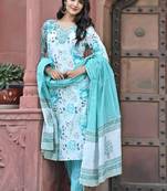 Blue  cotton embriodery  work straight kurti pant dupatta   set