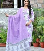Lavender  cotton embriodery  work straight kurti pant dupatta   set